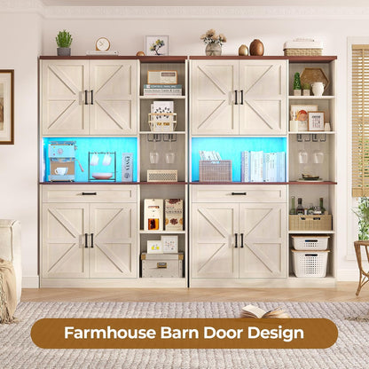 Farmhouse Kitchen Pantry Storage Cabinet with Bar Cabinet Drawers & Shelves