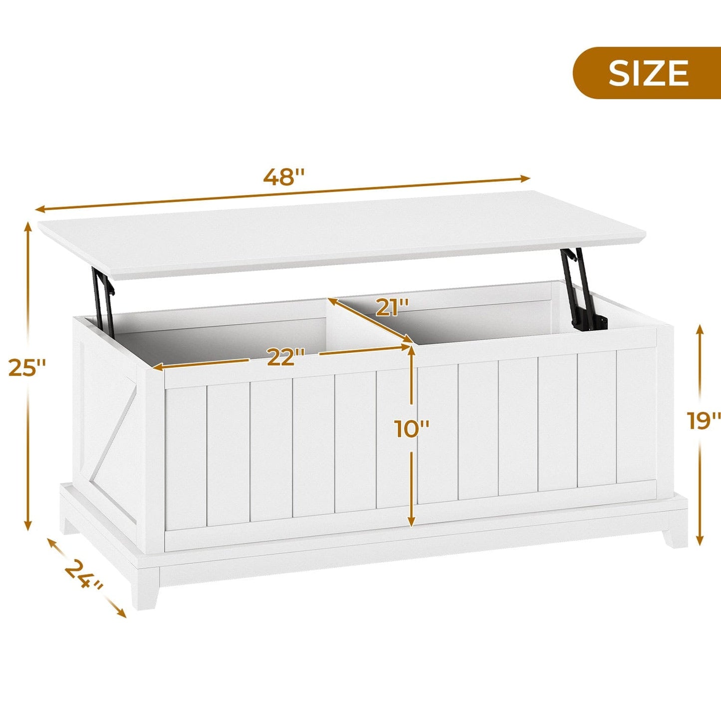 48 Inches Lift Top Coffee Table with Large Storage & Fence Design