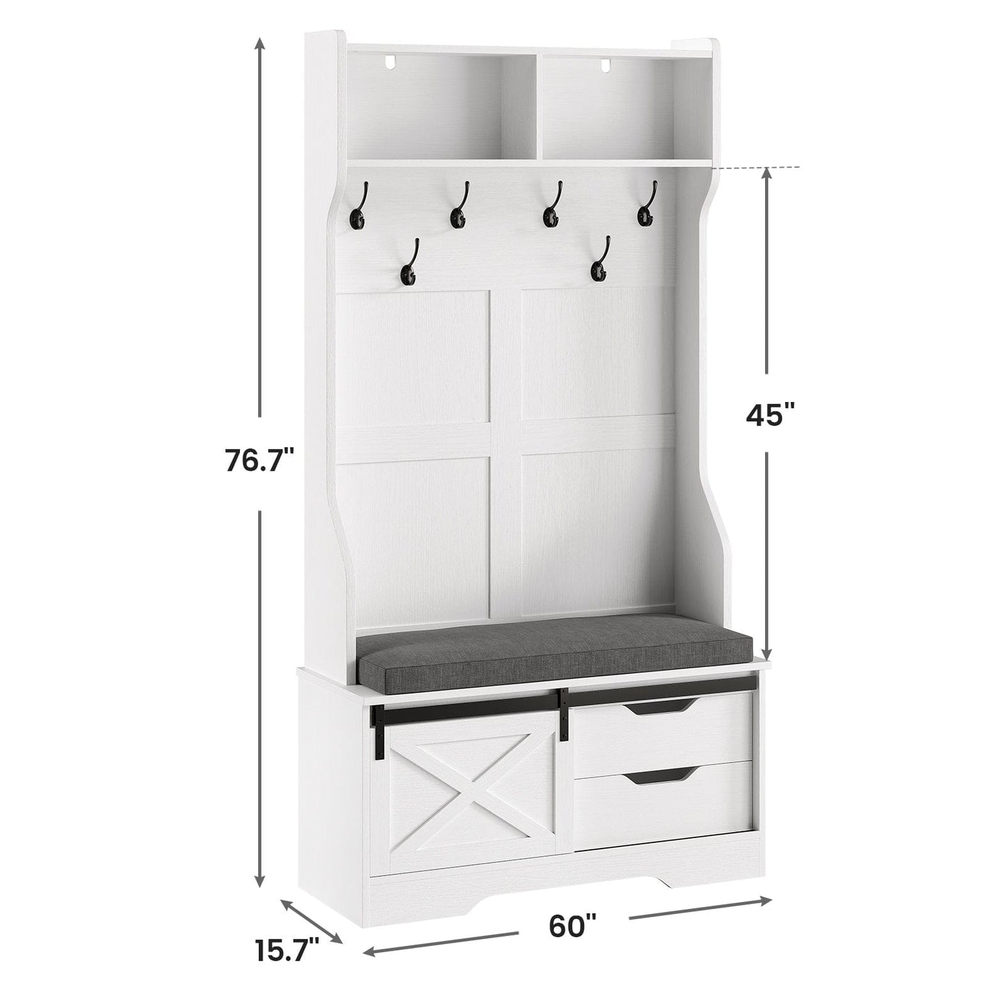 3-in-1 39.3 / 60 IN Hall Tree with Cushioned Bench and Shoe Storage & Hooks