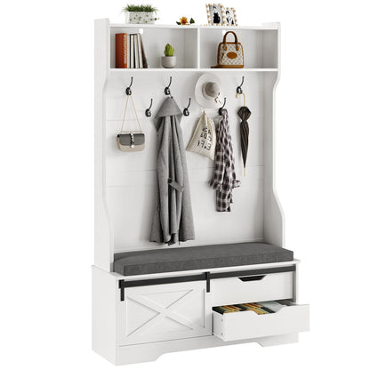 3-in-1 39.3 / 60 IN Hall Tree with Cushioned Bench and Shoe Storage & Hooks